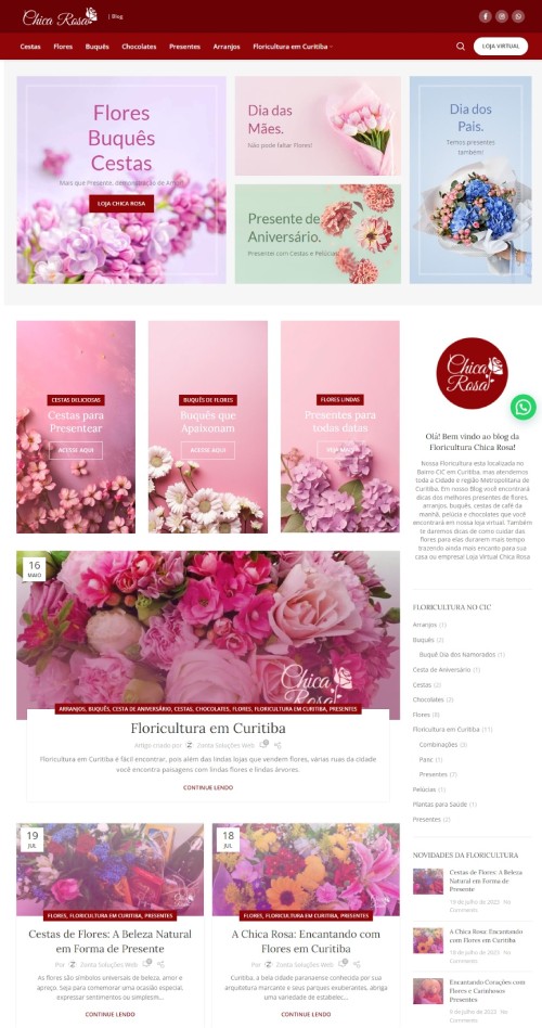 Criar e Desenvolver Blog em Wordpress para Floricultura Chica Rosa do bairro CIC de Curitiba